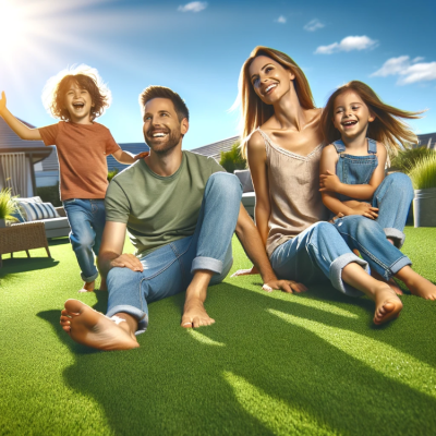 Famille heureuse sur pelouse verdoyante Gazon Confort Multi-Usage.png